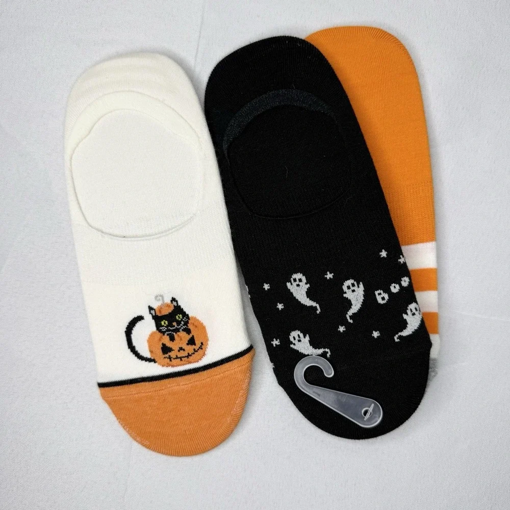 New Old Navy 3 Pairs Halloween No Show Ankle Socks Cat‎ Pumpkin Ghost Women's